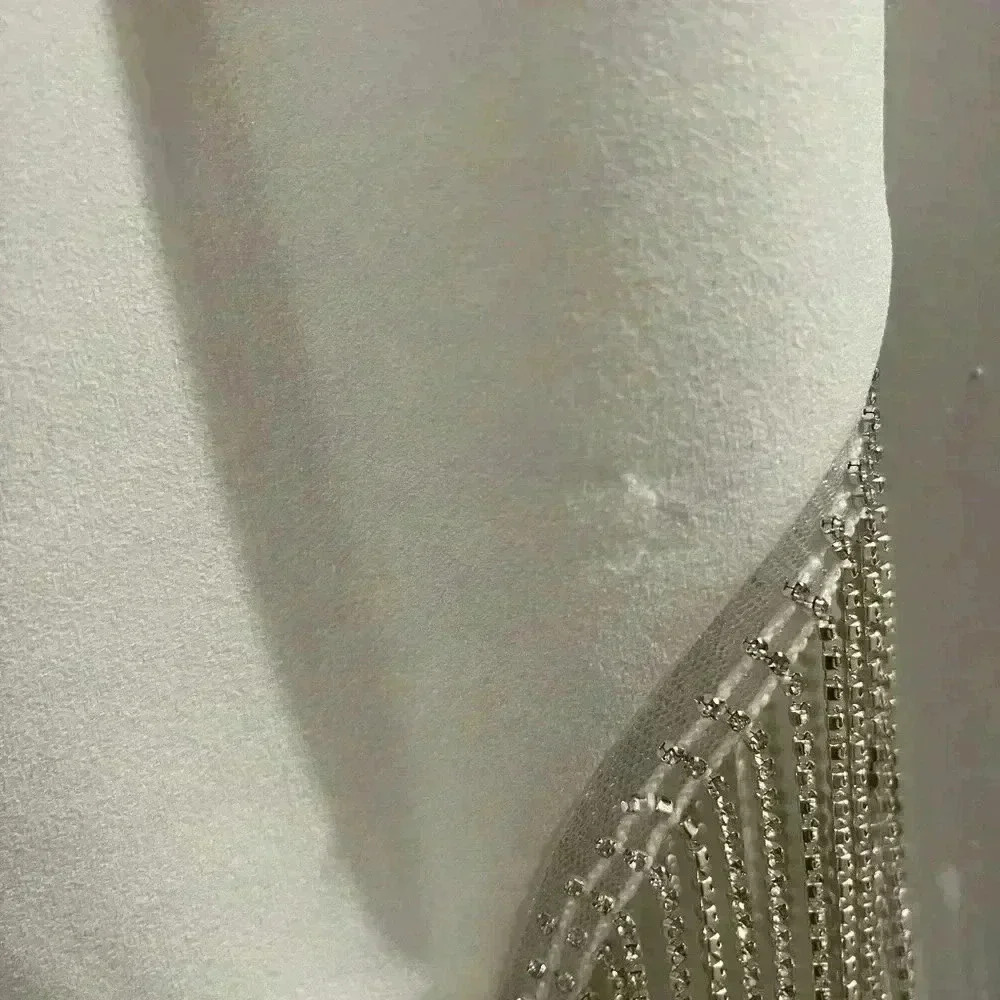 Selfie Leslie CALL ON ME DIAMANTE FRINGE MINI DRESS WHITE - Picture 8 of 9